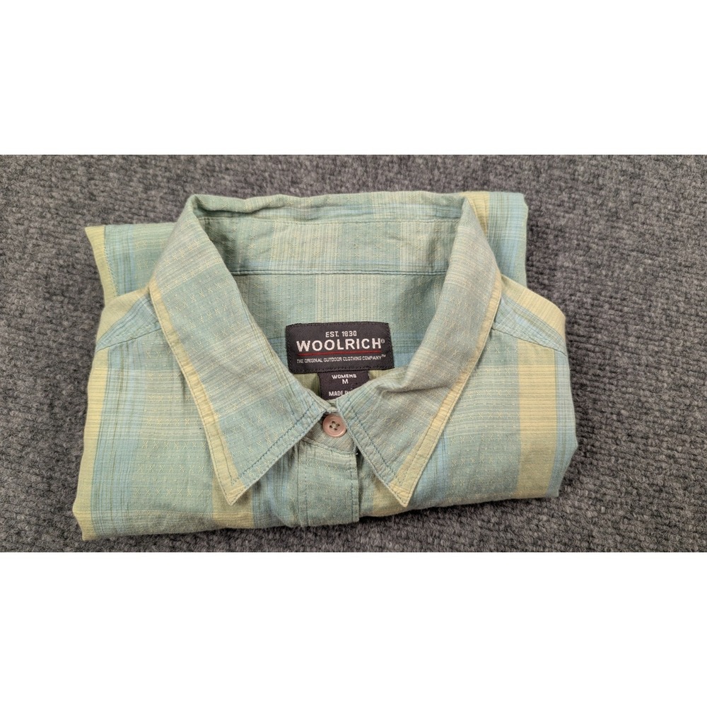 Woolrich Women's Green Striped Cotton Short Sleeve Button Front Shirt Medium - Picture 11 of 11
